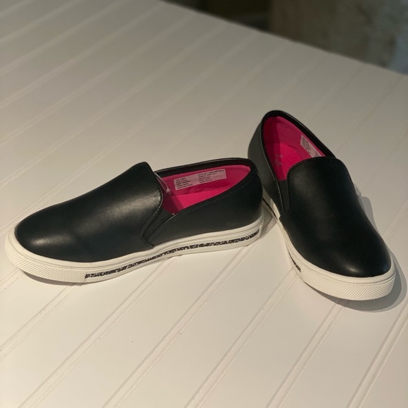 Girls Black and White Slip on Shoe Sneaker Size 3 Memory Foam Loafer Glitter NEW - Picture 3 of 10